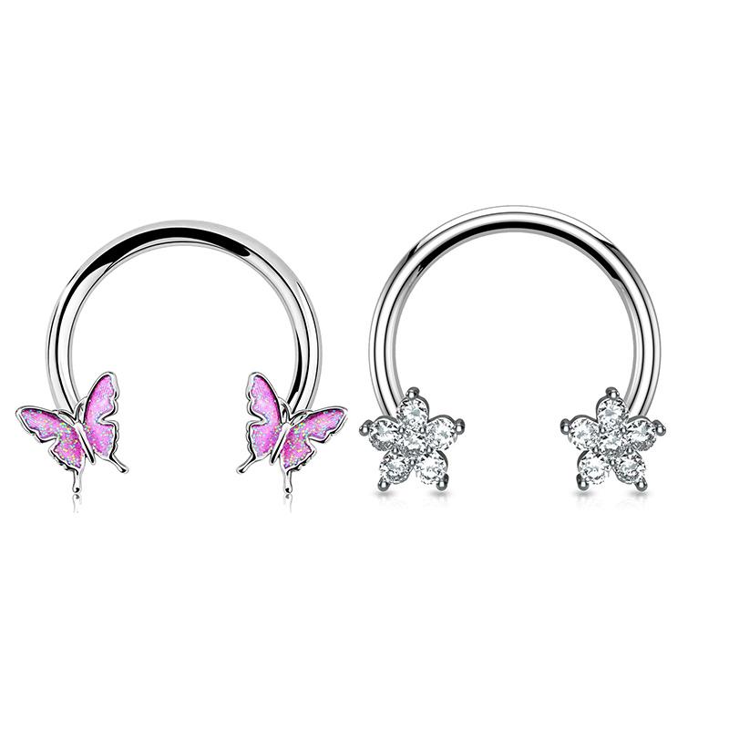 2Pcs 16G Stainless Steel Butterfly Hinged Septum Ring BCR Horseshoe Cartilage Daith Helix Rook Conch Piercing Jewelry