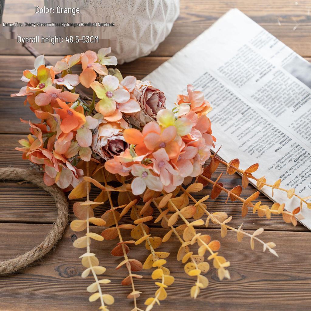 Cherry Rose Hydrangea Handheld Album: Artificial Floral Arrangement for Weddings and Decorations