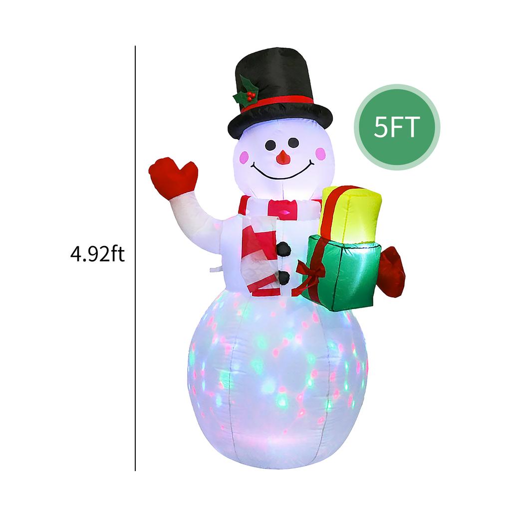 5FT Christmas Inflatables Snowman Shaped LED Rotating Colored Lights Blow Up Xmas Inflatable Props