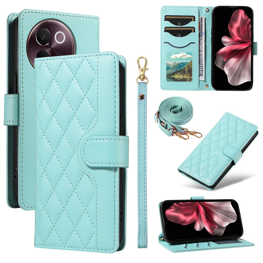 For vivo V40 Lite 5G/vivo V30e 5G Wallet Case Rhombus Leather Phone Cover with Strap