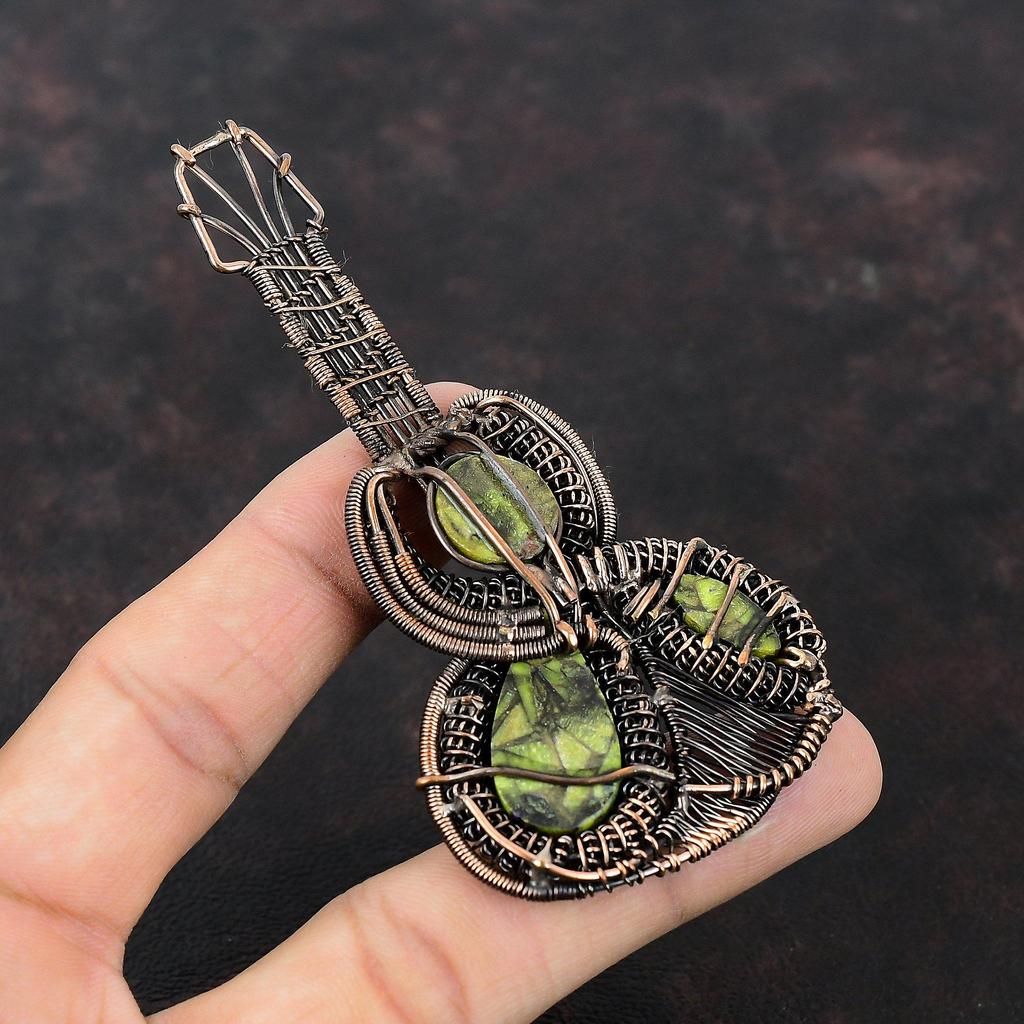 Copper Stichtite Pendant Copper Wire Wrapped Pendant Guitar Pendant Gemstone Jewelry Handmade Pendant Gift For Him Beautiful Copper Jewelry