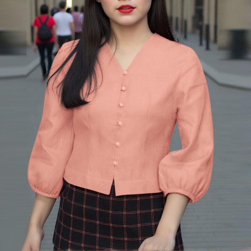 ZANZEA Женская повседневная блузка свободного кроя с V-образным вырезом и рукавом 3/4