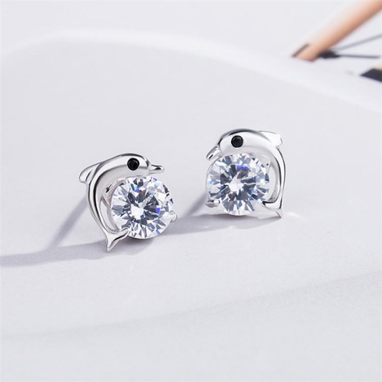 Silver Dolphin Zircon Earrings Japan and South Korea Sweet Wind Pure Silver Earrings Female Earrings Super Flash Diamond Earrings 2021 Trendy ADM