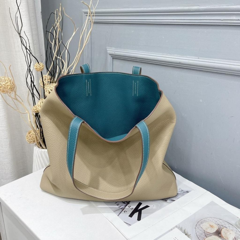 2026 Новая фабрика Гуанчжоу Двусторонняя кожаная сумка-шоппер Сумка-тоут из кожи первого слоя Настоящая кожаная женская сумка Мамина большая сумка