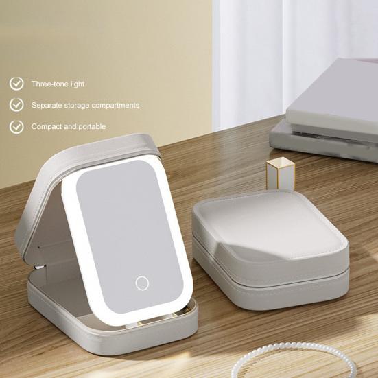 Дорожная косметичка со светодиодным зеркалом, USB-зарядка, 3 цвета, регулируемое косметическое зеркало с подсветкой, портативное дорожное мини-зеркало, футляр для косметики, ювелирные изделия