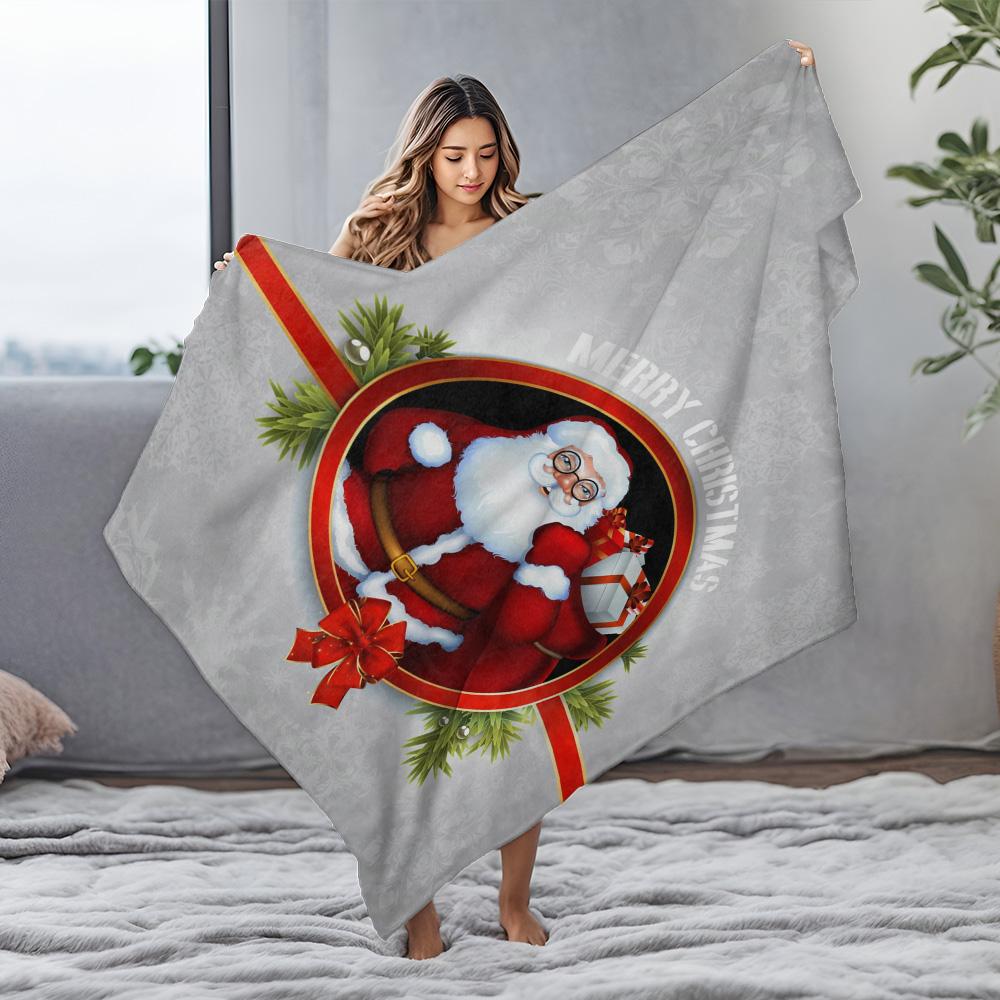 Christmas Throw Blanket Cozy Flannel Festive Holiday Decor Gift Santa Claus Reindeer Winter Warm Soft Plush Blanket Home Decorat