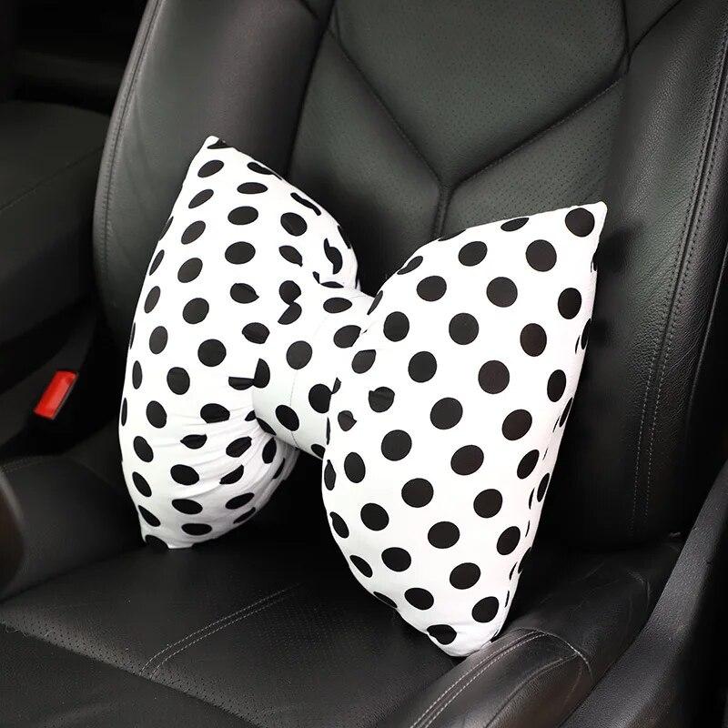 New Car Seat Headrest Pillow Cute Bow Velvet Neck Headrest Lumbar Pillow Soft Support Protector Cushion For Car