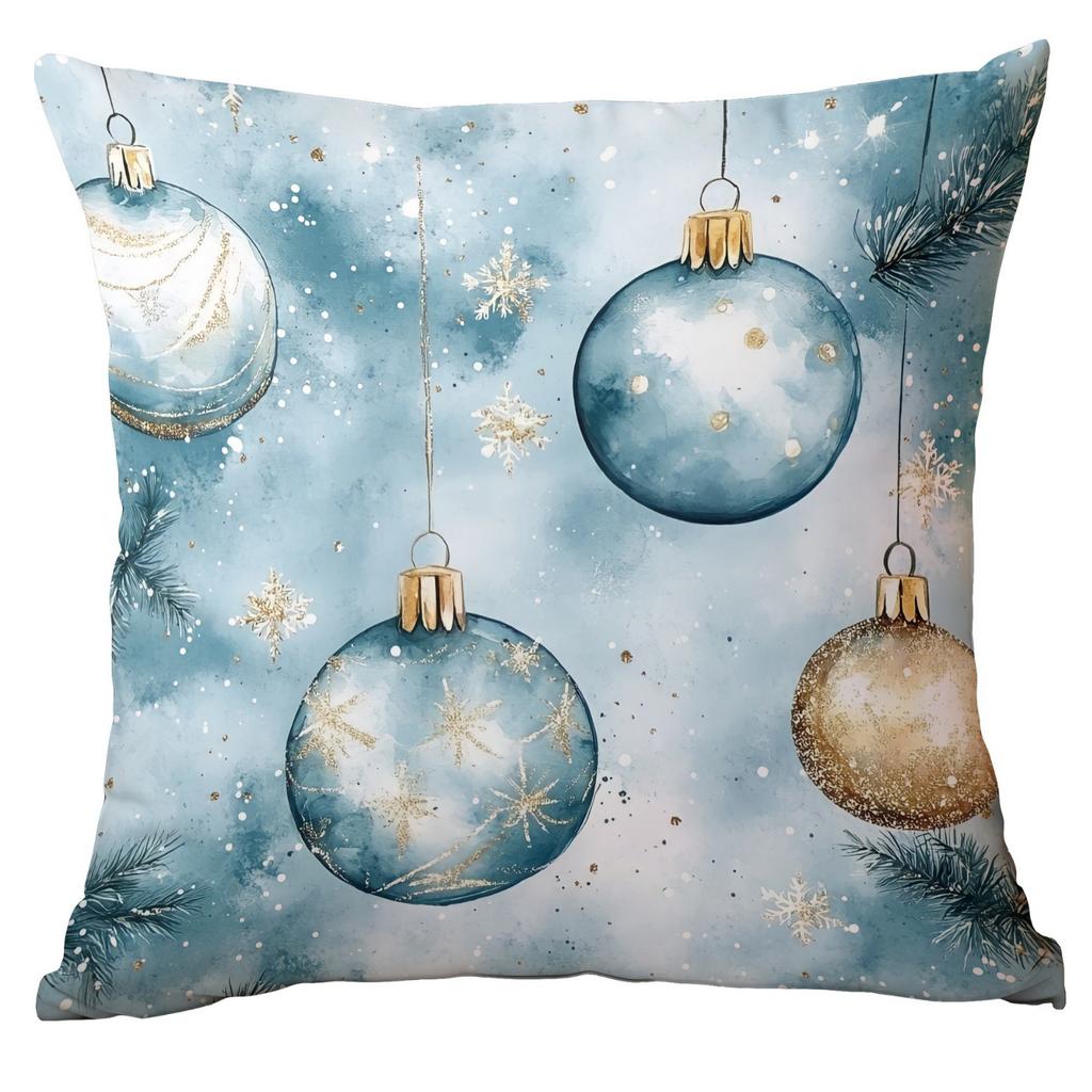 Новая Рождественская наволочка Домашнее Рождественское украшение Подушка Синие елочные шары Сосна Снежная сцена
