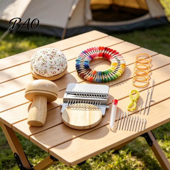 Practical Mending Tool for Home Mini Weaving Machine Kit, 14-Hook Speedweve Style Darning Loom with Small Knitting Repair Mushroom/Darning Egg,