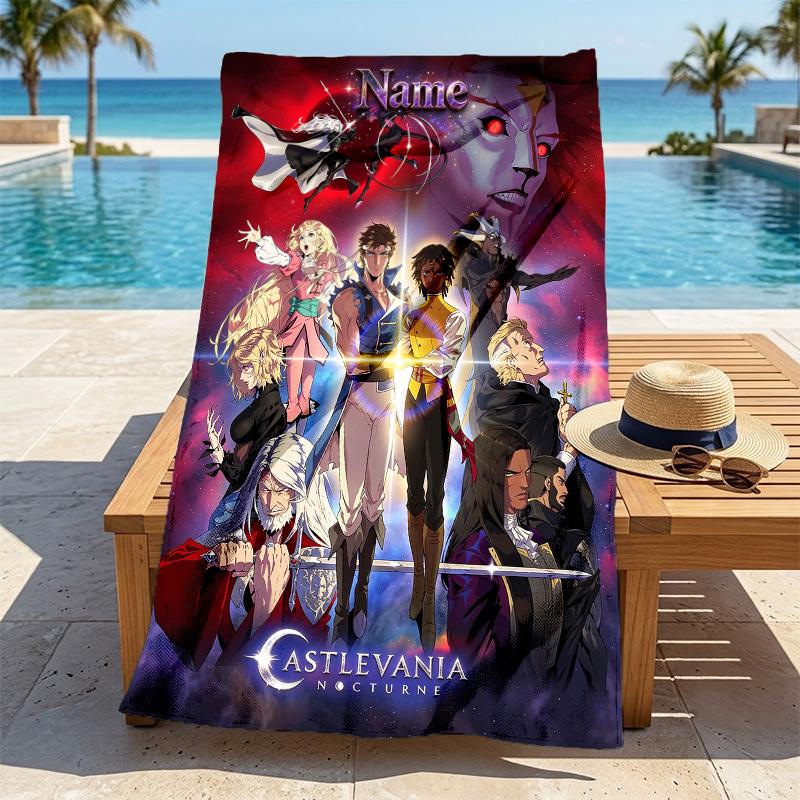 Custom Name Castlevania Stylish Digital Printing Beach Towel Quick‑Drying Absorbent Blanket for Beach Pool Gym Travel