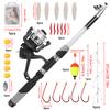 FTK Complete Fishing Kit: 1.8m/5.91ft Lightweight Fibreglass Spinning Rod and Reel Combo Cool Pack - for Fresh and Salt Water, Hooks