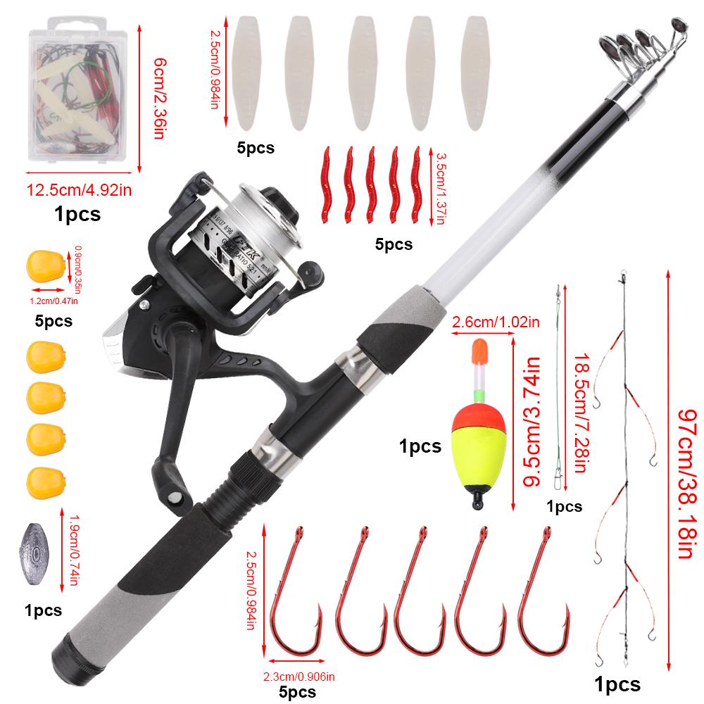 FTK Complete Fishing Kit: 1.8m/5.91ft Lightweight Fibreglass Spinning Rod and Reel Combo Cool Pack - for Fresh and Salt Water, Hooks