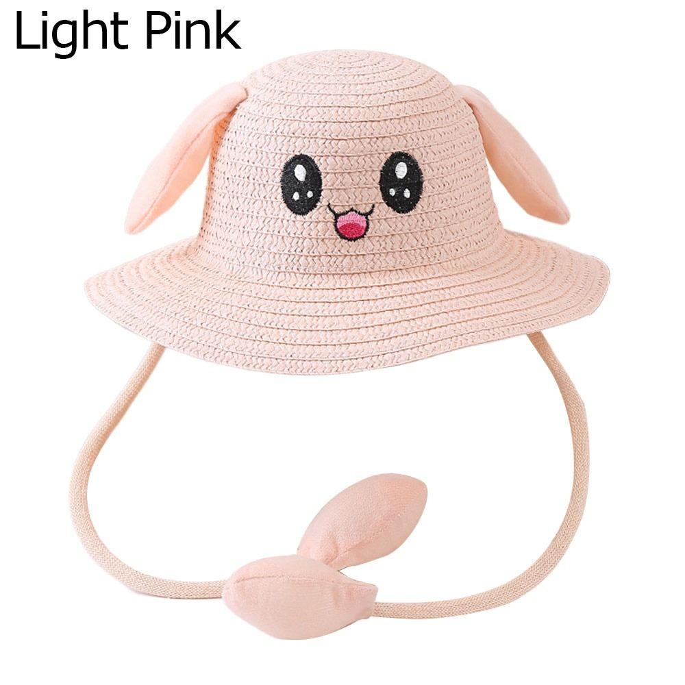Летние детские соломенные шляпы с двигающимися ушками, широкополая шляпа от солнца, пляжная шляпа, детская панама для улицы, шляпа рыбака