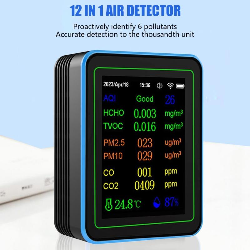 Тестер-измеритель качества воздуха с дисплеем времени WiFi Детекторы качества воздуха для дома HCHO TVOC CO CO2 Тестовый прибор