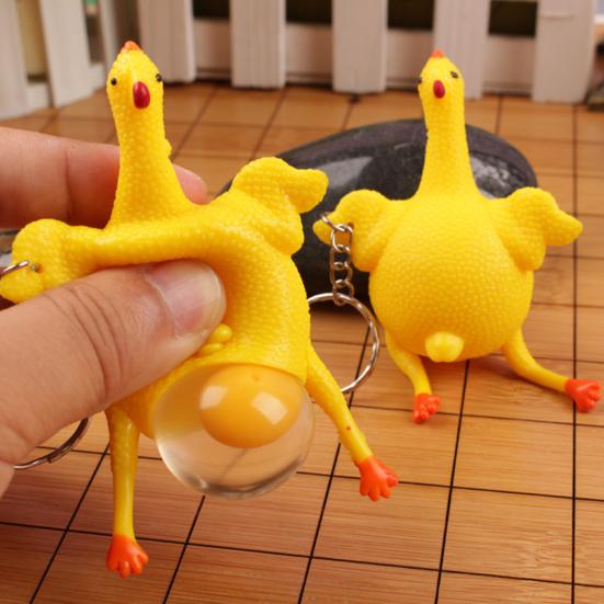Funny Mini Chicken Keychain Soft Squeezable Toy Plastic Hen And Egg Stress Relief Toy Novelty Gag Gift for Kids And Adults