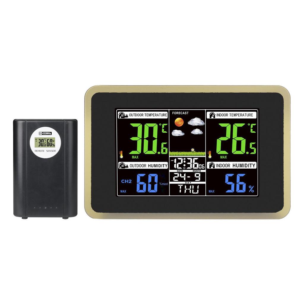 «Беспроводные часы с прогнозом погоды 433 МГц, цветным дисплеем, контролем температуры и влажности в помещении и на улице, а также двойным будильником»