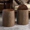Walnut Brown Wood Grain Bathroom Trash Can With Lid With Rotating Minimalist Trash Can With Detachable Thin Storage