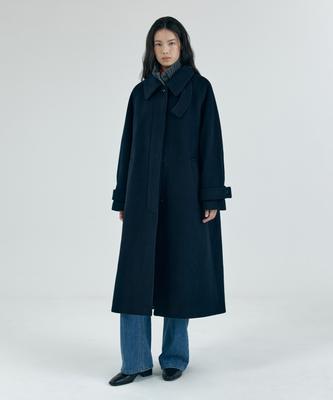 Siyazu Siot4128 Cashmere Blend Balmacaan Coat_Navy