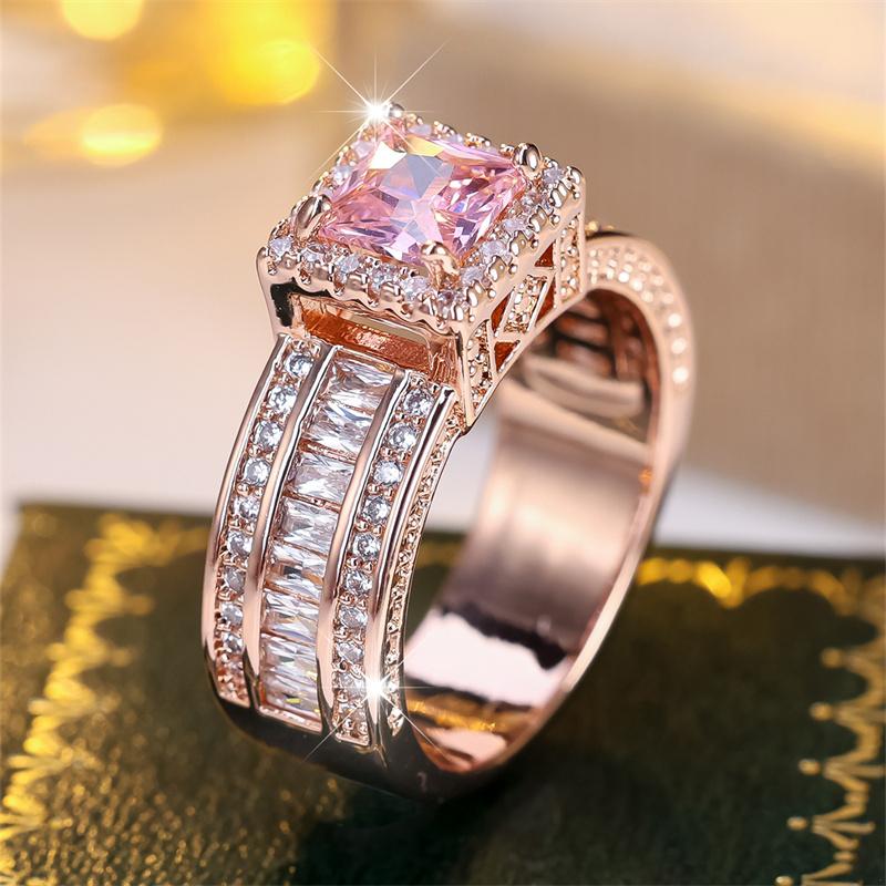 1 шт. розово-золотистого цвета квадратной огранки розовый камень коготь обручальное кольцо ювелирные изделия