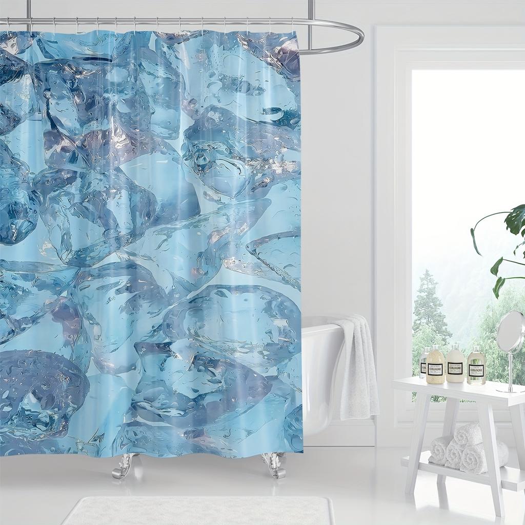 Modern Fresh Summer Ice Cubes Shower Curtain - Digital Print, Cool Bathroom Decor, Waterproof, Machine Washable, Home Decor