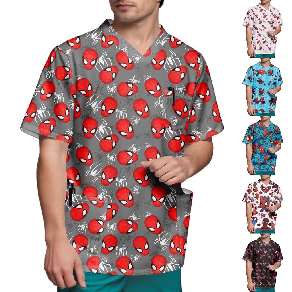 Мужской топ с коротким рукавом и V-образным вырезом с принтом нагрудного кармана