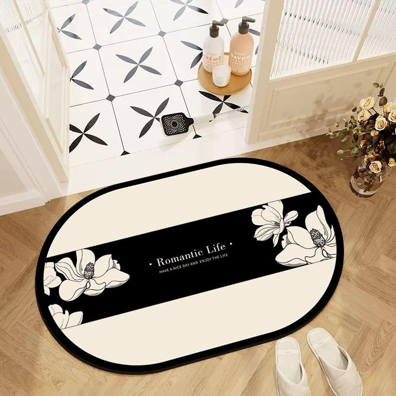 Bathroom Absorbent Floor Mat Retro Oval Non-slip Carpet Household Toilet Toilet Thickened Quick-drying Toilet Floor Mat