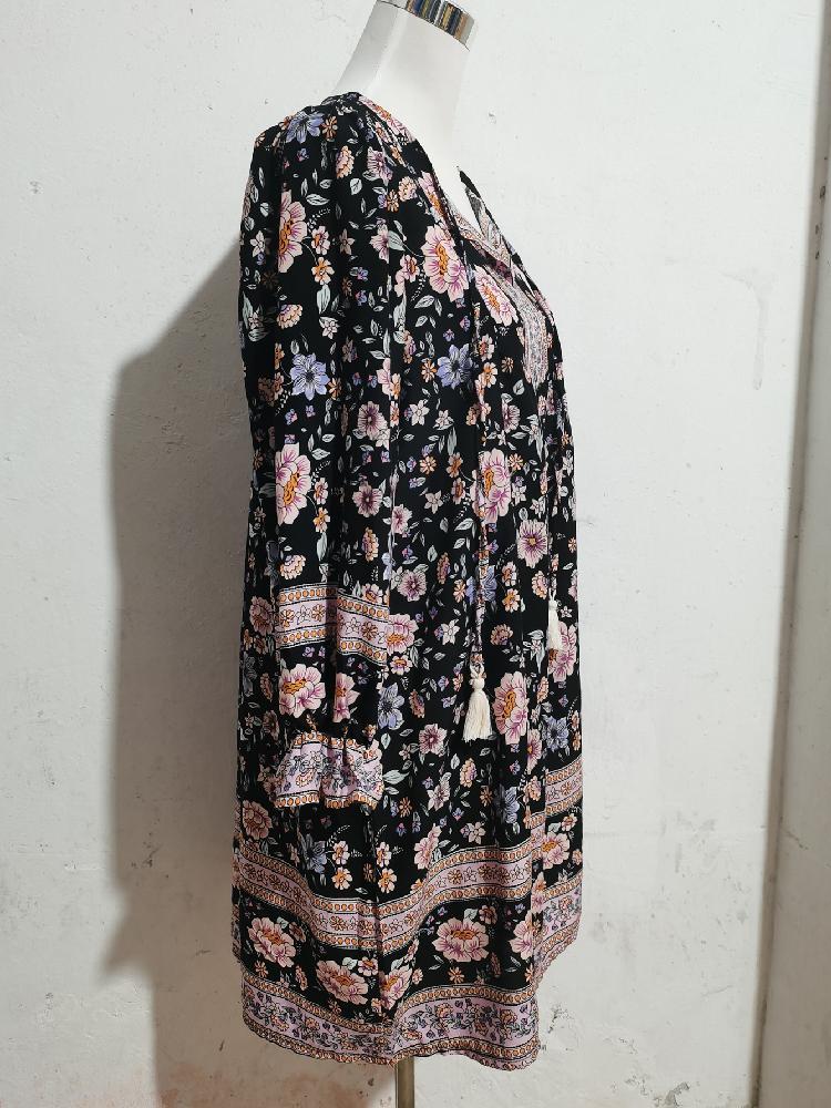 Платье с цветочным принтом в европейском и американском стиле с длинным рукавом в богемном стиле для отдыха и отпуска