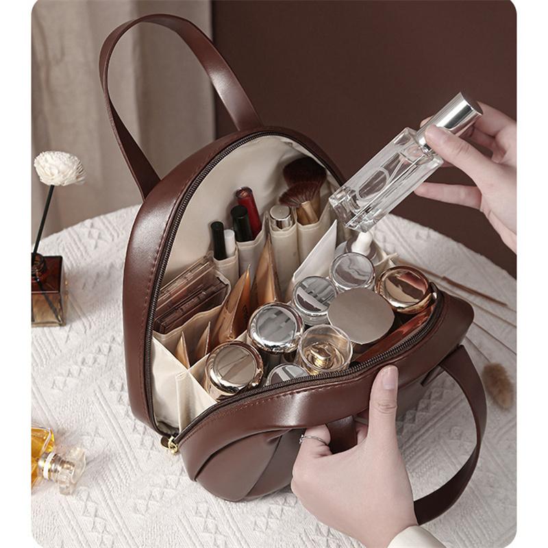 Дорожная косметичка большой вместимости, портативная кожаная косметичка с ручкой-органайзером, многофункциональная водонепроницаемая косметичка