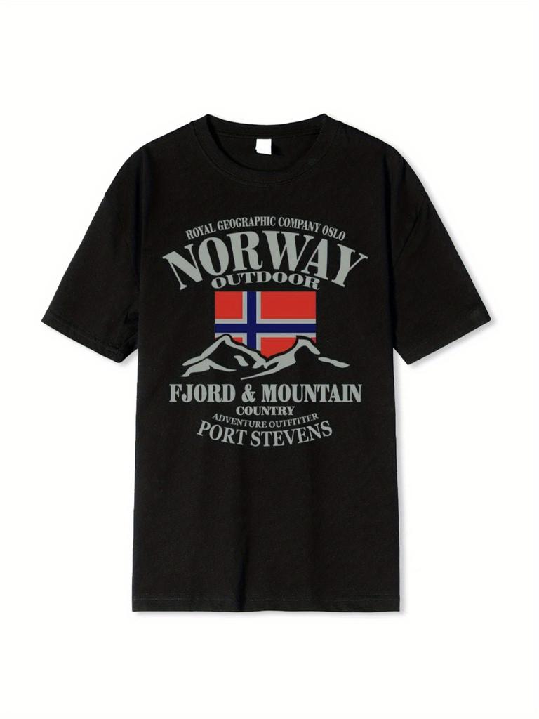 Norwegian Flag Patterned Short Sleeved Shirt Scandinavian Traditional Event and Hiphop Fashion Casual Top for Summer Wear