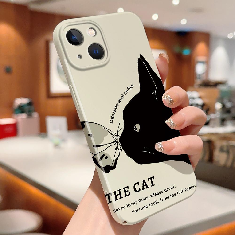 Чехол для телефона с милым черным котом для Samsung Galaxy S20 FE 5G A52 iPhone 15 11 Xiaomi Redmi VIVO OPPO Realme Huawei Infinix Противоударный ультратонкий жесткий чехол