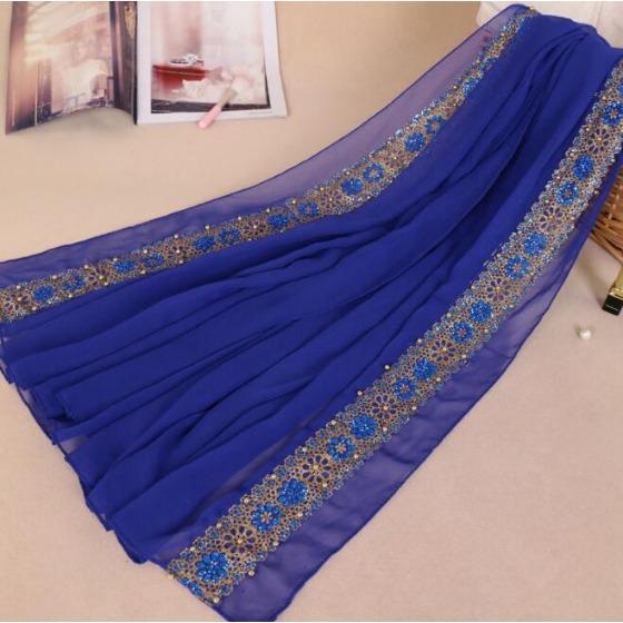 180*85 см Женский Кружевной Шифоновый Шелковый Шарф с Золотыми Бусинами, Блестящий, Цветочный, Однотонный Хиджаб, Мусульманский, Жемчужный, Красивый, 9 Цветов, Шарфы/Платки