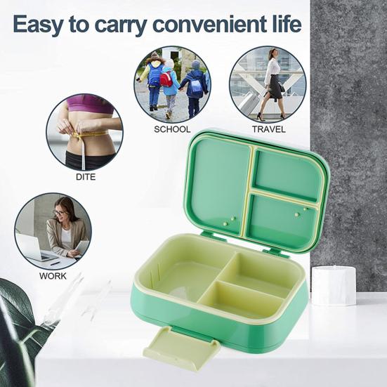 Ланч-бокс Bento с чашкой для соуса, вилкой, ложкой, контейнером для ланча с 3 отделениями, контейнерами для закусок без содержания бисфенола А, подходящими для детей, для девочек и мальчиков