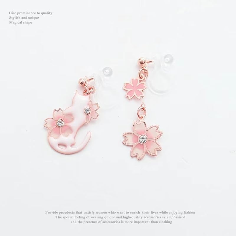 Китайские серьги кошка вишневые цветы цветок весна качающиеся японский стиль не вызывают раздражения милые серьги из смолы подходят для металлаллергиков подарок для нее