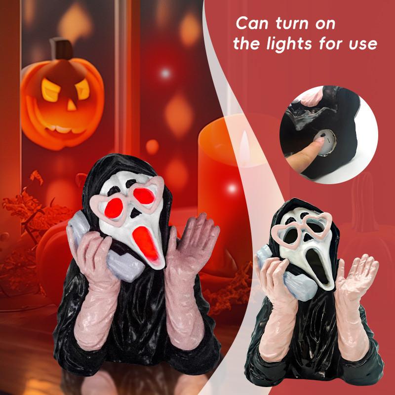 Resin Ornament Luminous Pink Screaming Ghost Face For Halloween Decor Event