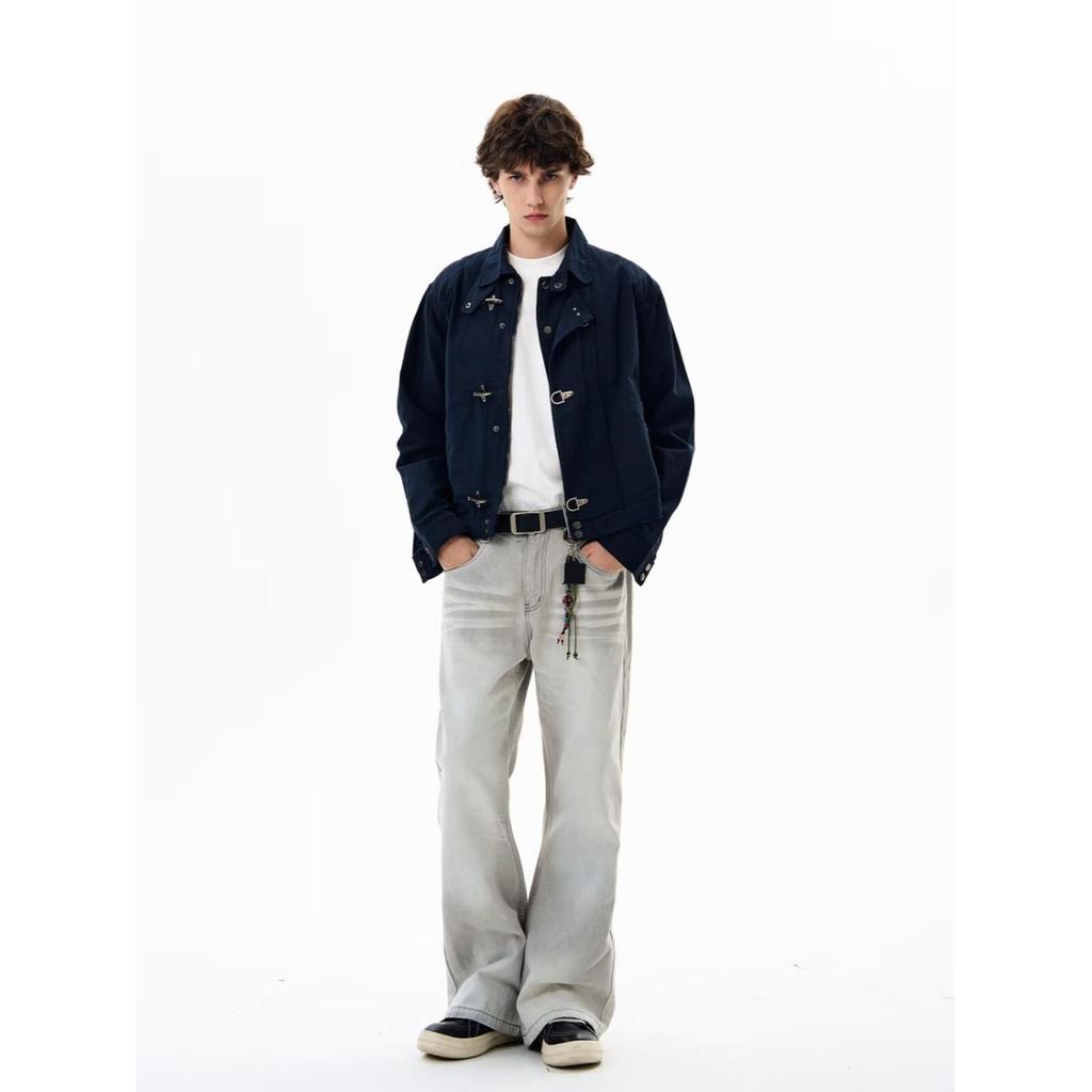 Мужская осенняя повседневная куртка на металлической кнопке и крючке