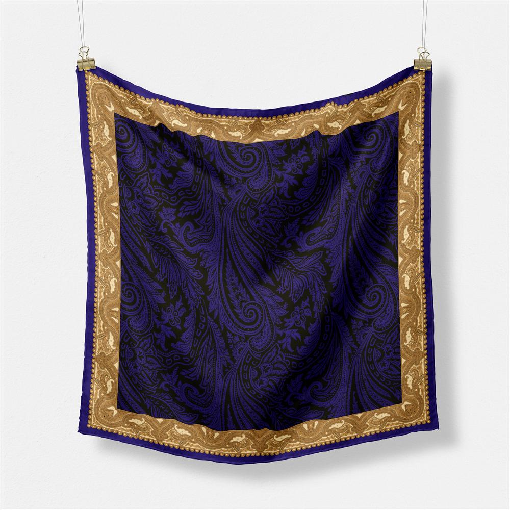 Twill Silk Scarf Woman Cashew Painting Square Scarves Wraps Bandana Small Hijab Silk Foulards Tie Headband Neckerchief 53CM