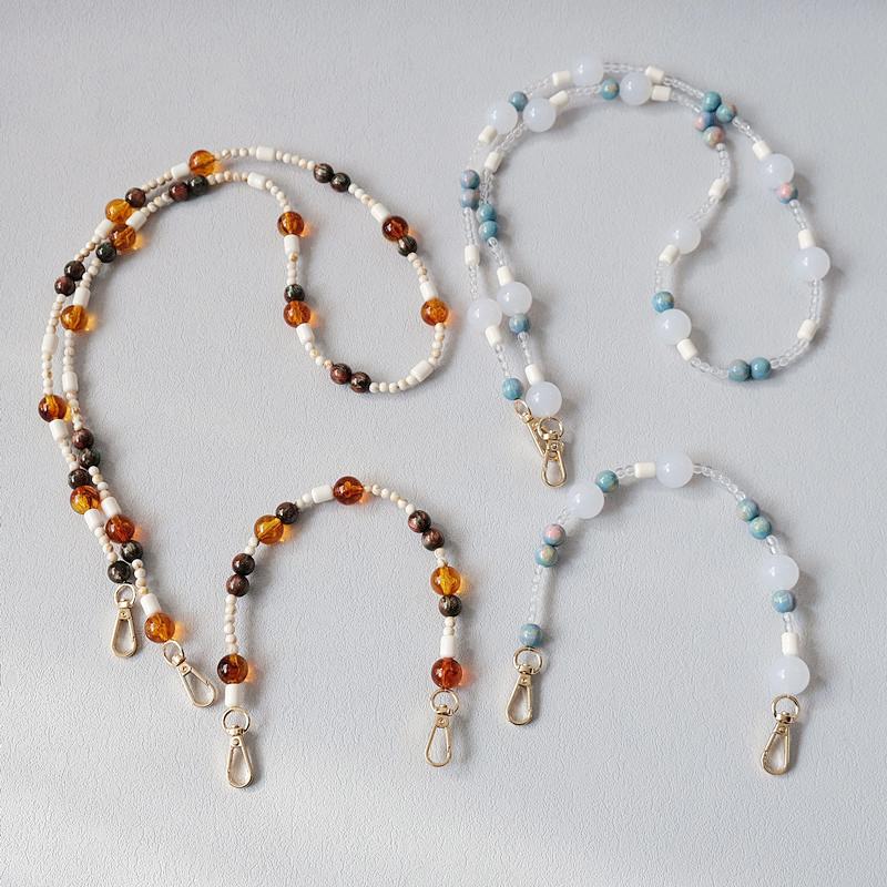 Новая модная женская сумка, аксессуар, съемные янтарные цепочки из бисера, синий акриловый роскошный ремешок, женская сумка, цепочка с ручкой на плечо