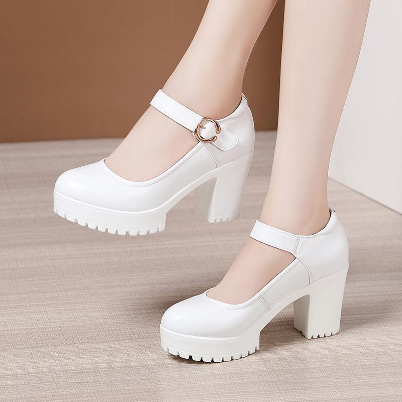 Весенне-осенние повседневные туфли на высоком каблуке 8 см, пикантные кожаные рабочие туфли на толстом каблуке, женские туфли-лодочки на высоком каблуке