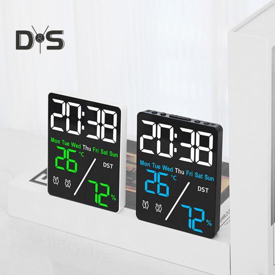 Многофункциональный большой экран цифровой будильник регулировка яркости влажность температура дисплей настольные часы