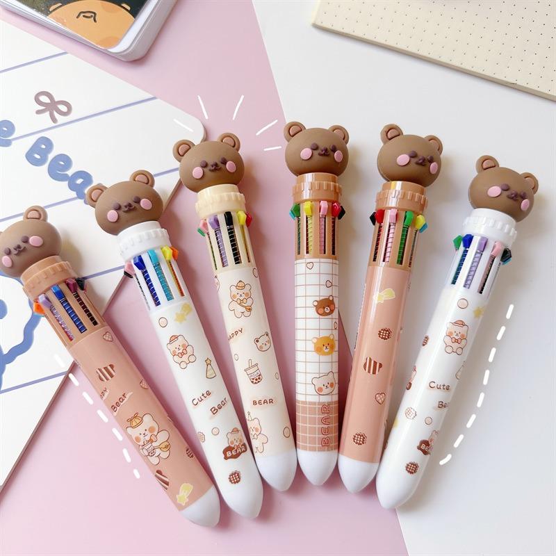 Cartoon Cute Bear Ten Color Ballpoint Pen Kids Favors Happy Birthday Party Gift Christmas Happy New Year Little Bear Pen Present