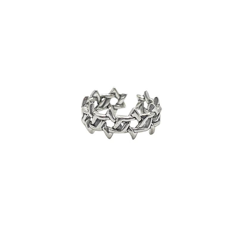 Adjustable Open Ring Men Women Sterling Geometric Star Motif Vintage Minimalist Jewelry