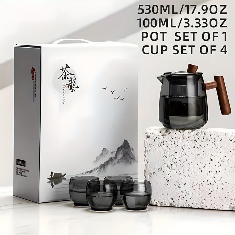 1 шт./1 комплект, стеклянный чайный сервиз, чайник, 530 мл/17,9 унций, чашка для чая, 90 мл/3 унции, чайник с деревянной ручкой, бытовой высокотемпературный чайник, чайник, идеально подходит для