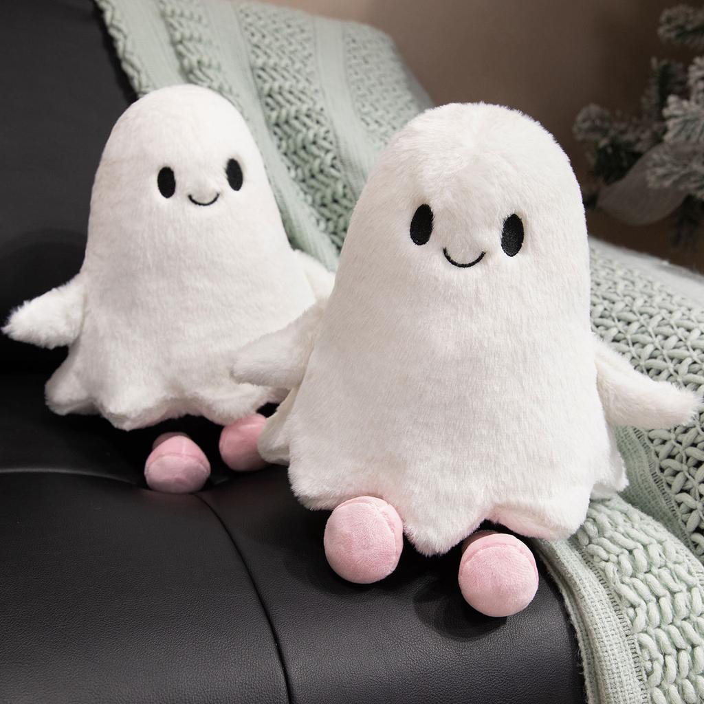 Cute Cotton Ghost Plush Toy Kawaii White Ghost Stuffed Animal with Pink Feet for Girls Halloween & Home Decor