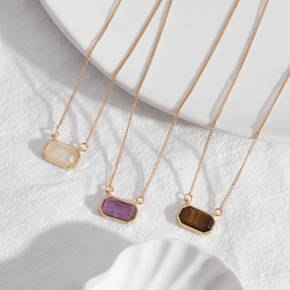 Handmade Semi Stone Choker Natural Stone Square Pendant Fashion Raw Gemstone Necklace Yoga