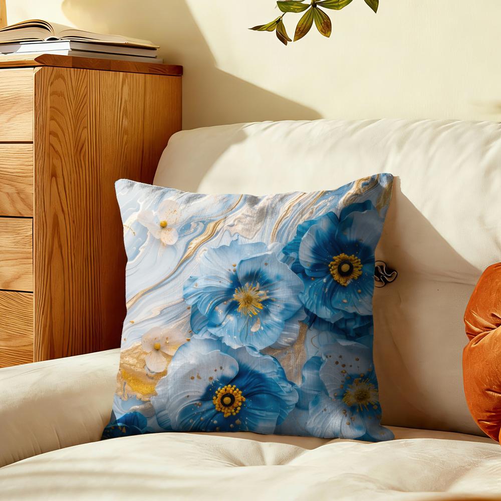 Marble Flower Pattern Cushion Cover Plush Fabric Soft DoubleSided Printed Sofa Warm Winter Home Gift Pillow Cover