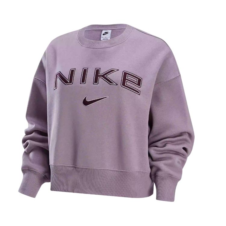 Nike Sportswear Phoenix Fleece Letter Print Fleece Lined Crew Neck Long Sleeved Sweatshirt Women's Light Ore Purple FV7675-226