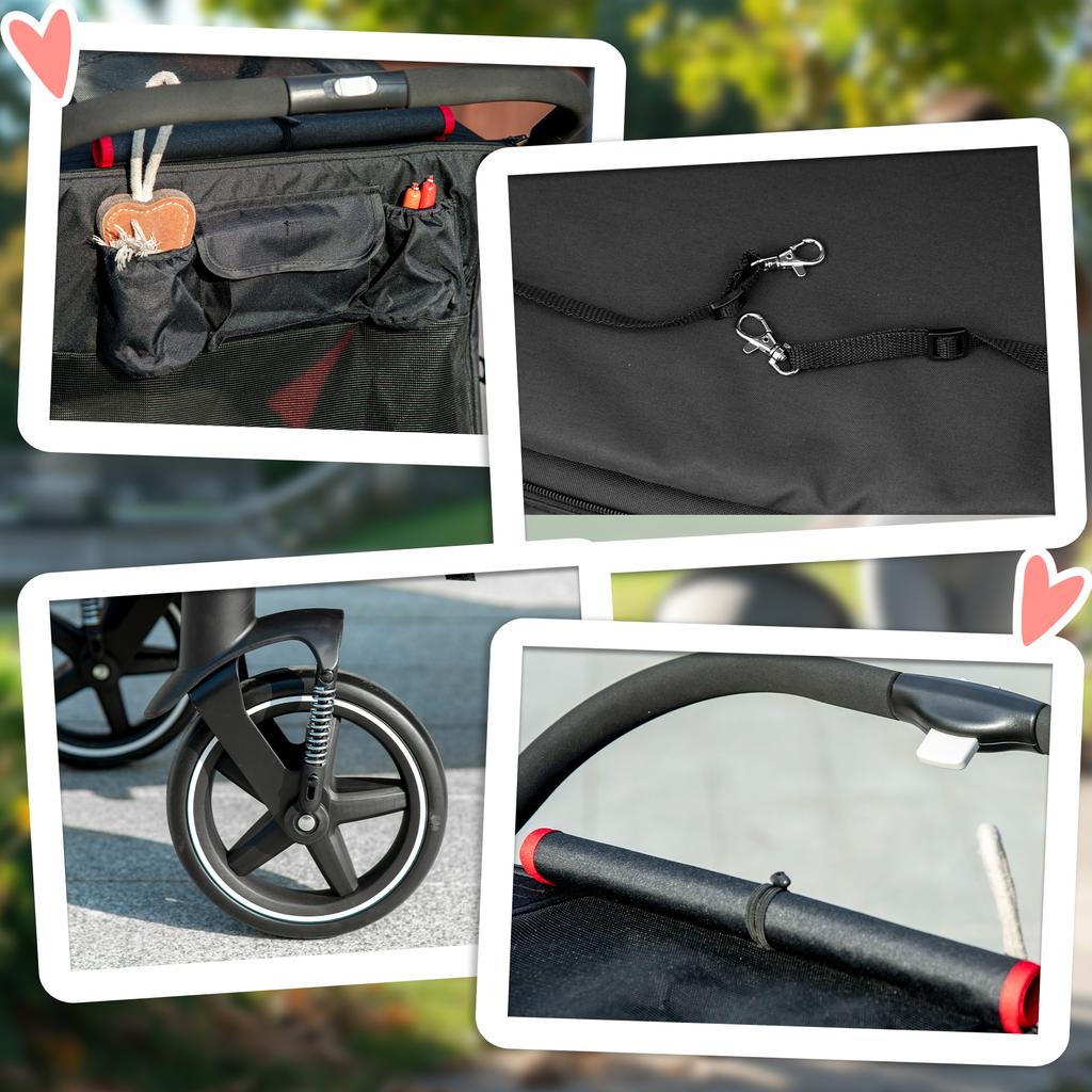 Folding Dog Stroller with Zippered Entrances and Mesh Windows, 112x65x100 cm, Red and Black