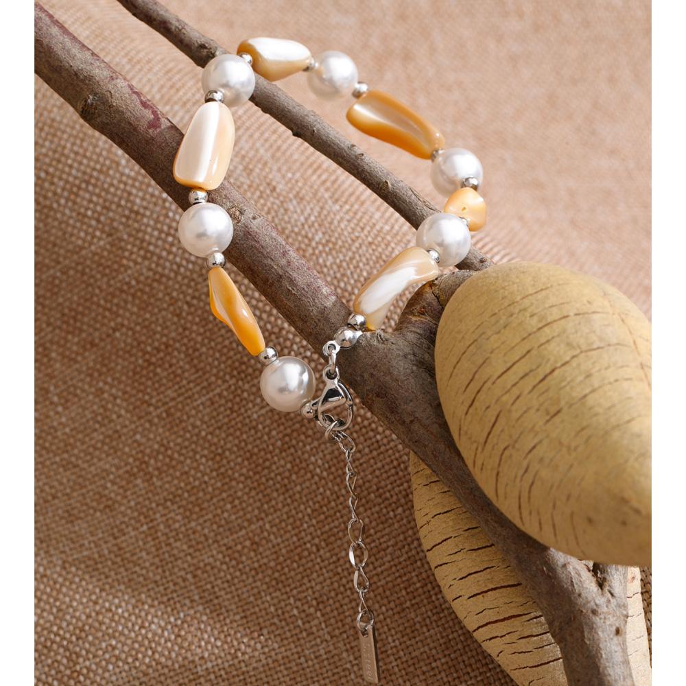 Yhpup Fashion Handmade Jewelry Stainless Steel Resin Imitation Pearls Beads Chain Bracelet Bangle New Arrival Summer Accessories