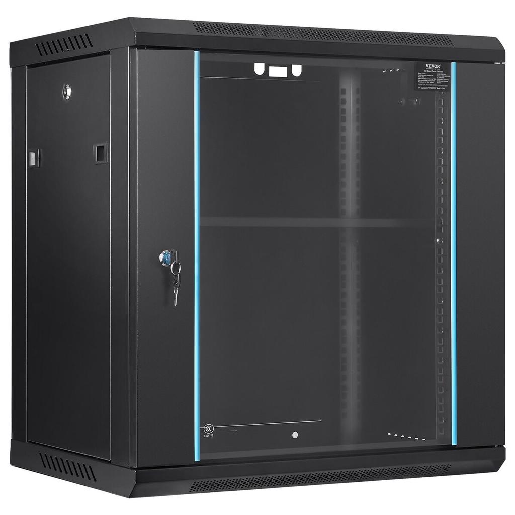 12U Wall Mount Network Server Cabinet, 15.5'' Deep, Server Rack Cabinet Enclosure, 200 lbs Max. Ground-mounted Load Capacity, with Locking Glass Door