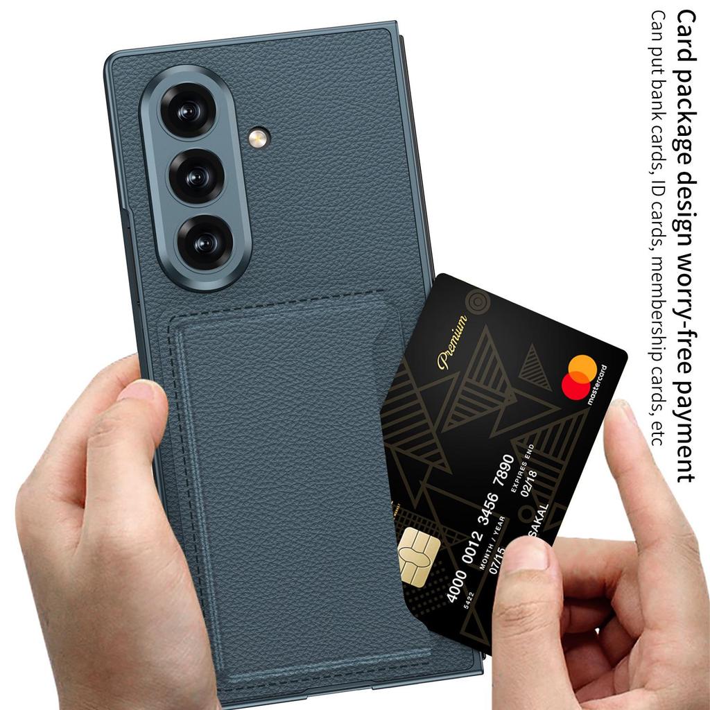 Ультратонкий кожаный чехол для телефона Samsung Z Fold7 с держателем для карт и подставкой